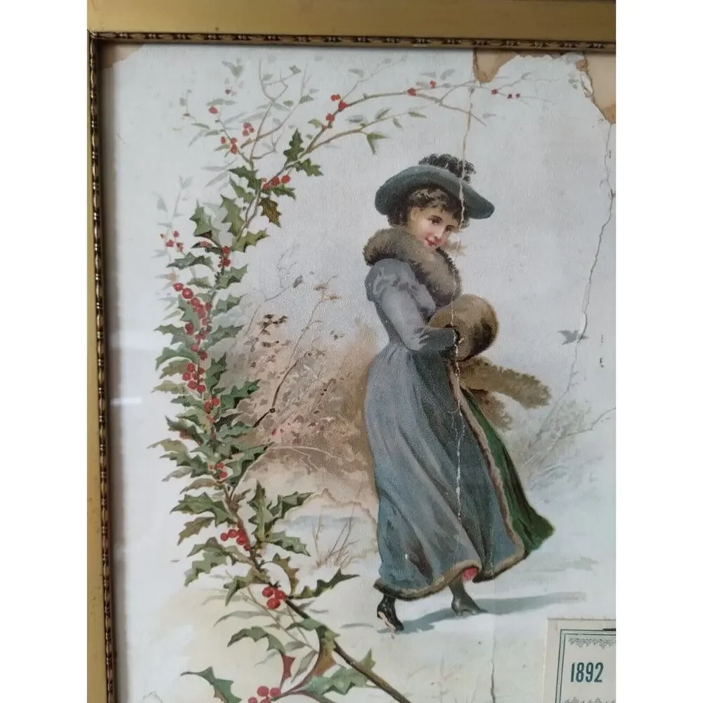 Antique Calendar with Days on the Side - 1892 - Clothing Advertisement - Damaged